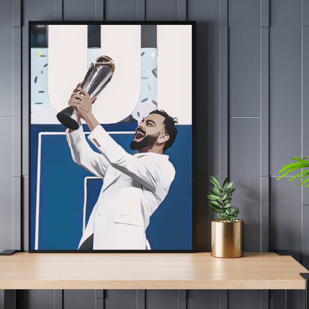 Virat Kohli Champions Trophy Celebration A4 Framed Poster
