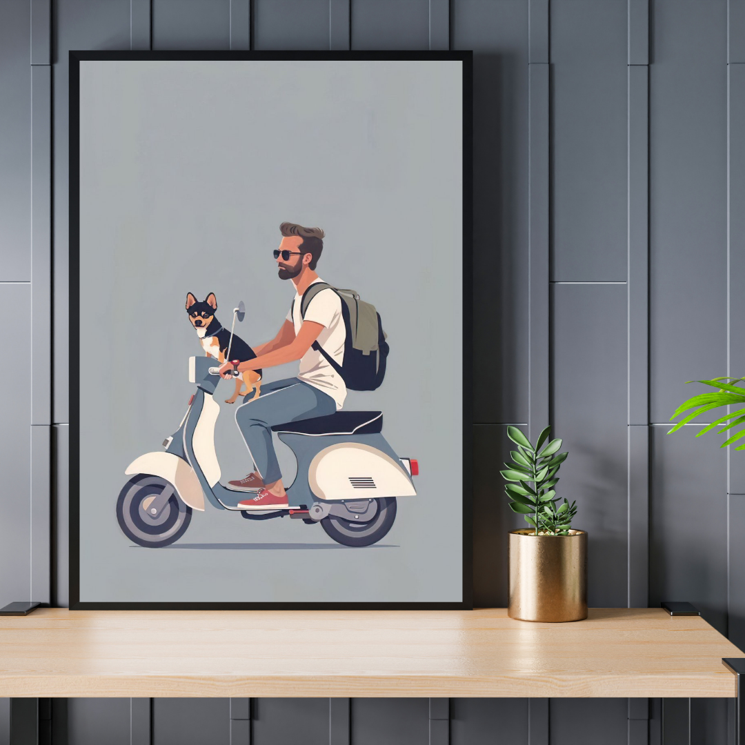 Dog Road Trip Art A4 Framed Poster