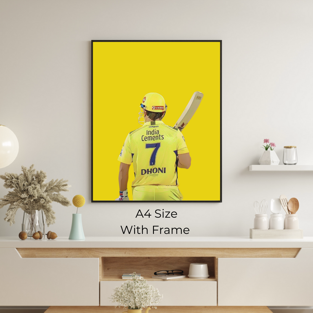 MS Dhoni CSK Poster | IPL A4 Framed Poster